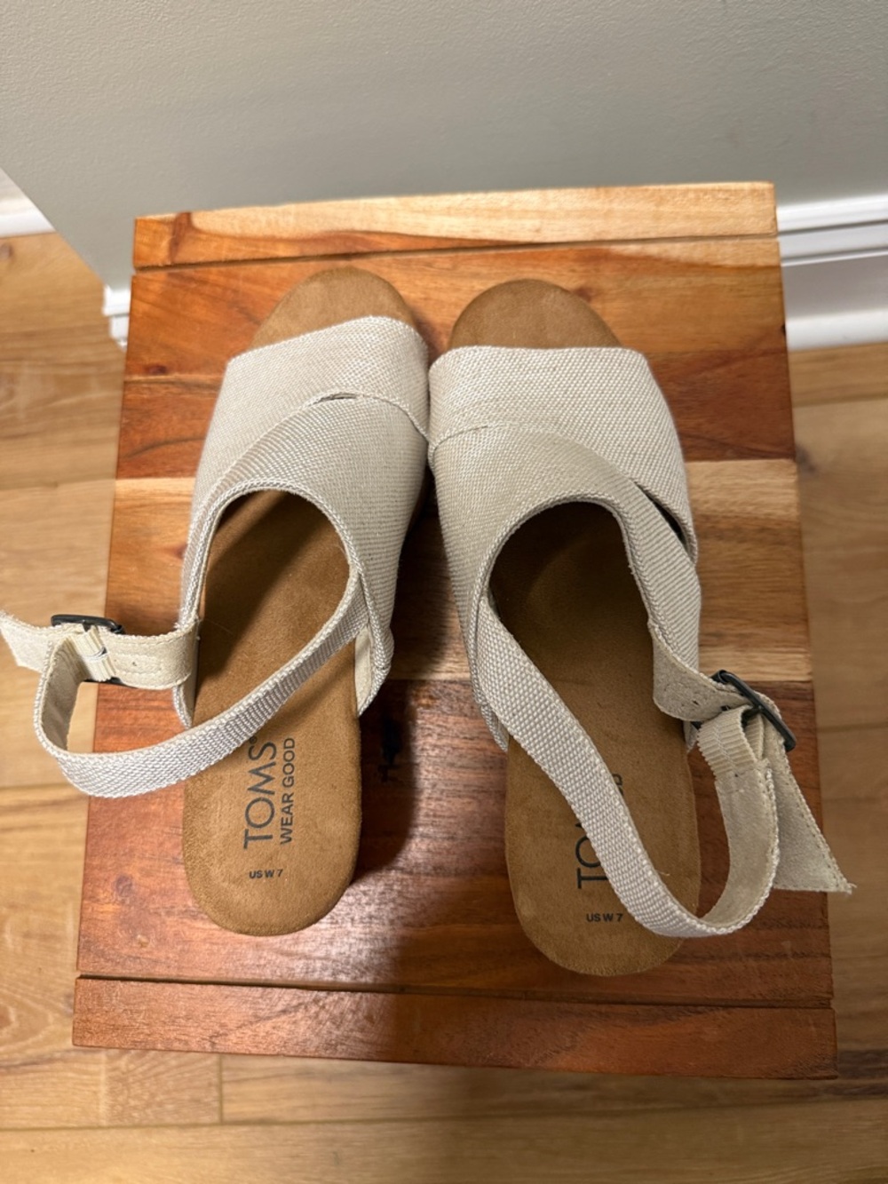 TOMS Beige Canvas Wedge Slingback Sandals. Worn once.